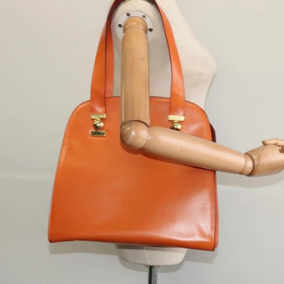 CELINE Tote Bag Leather Gold Orange Auth - Picture 1 of 16